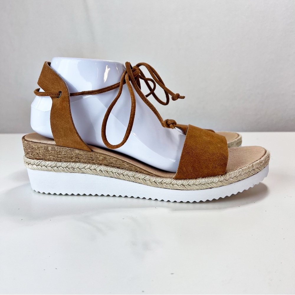 Sundance Leather Sandals Size 41 Brown Ankle Tie Wedge